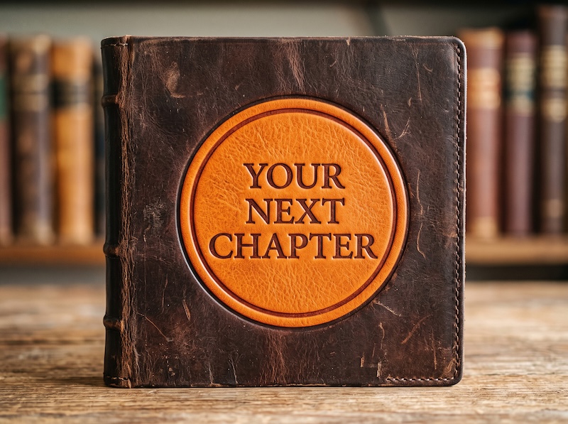 Your Next Chapter, embossed leather book